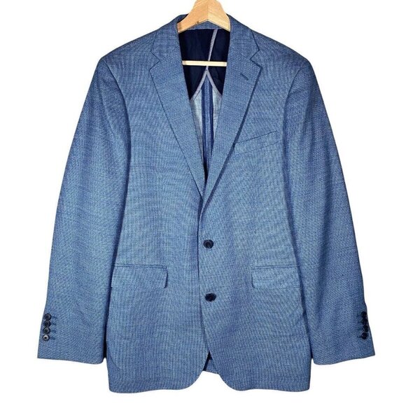 Cole Haan Blazer Men 42L Grand OS Wearable Technolgy Slim Blue Textured Jacket